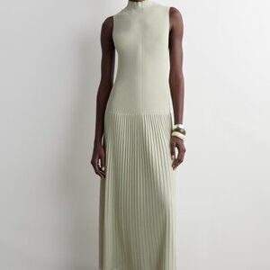 COS PLEATED HIGH-NECK MAXI DRESS in Light Green